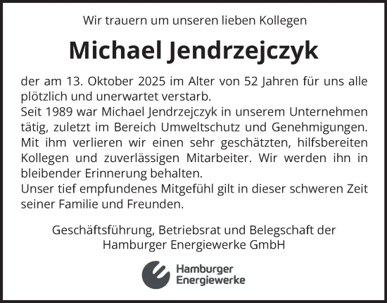 Traueranzeige von Michael Jendrzejczyk von Hamburger Abendblatt