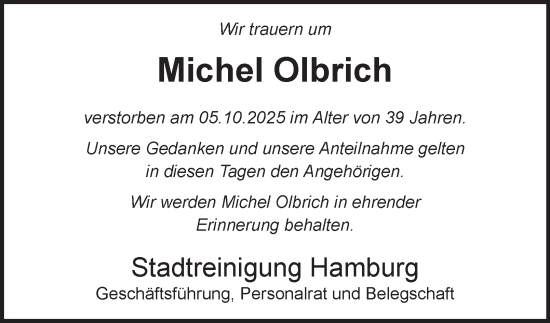 Traueranzeige von Michel Olbrich von Hamburger Abendblatt