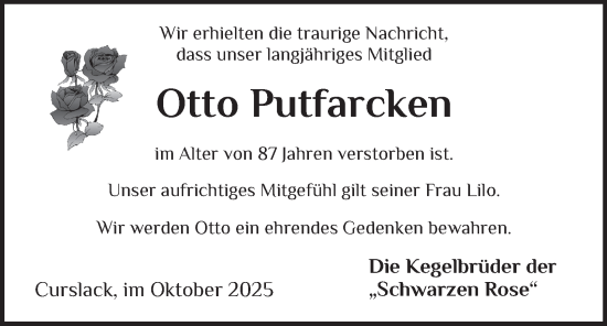 Traueranzeige von Otto Putfarcken von Bergedorfer Zeitung