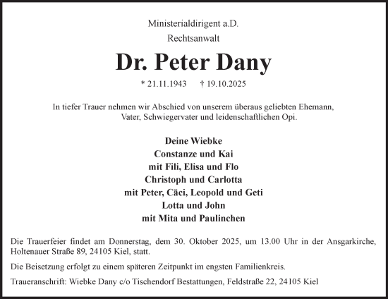 Traueranzeige von Peter Dany von Hamburger Abendblatt