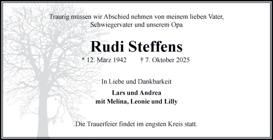 Traueranzeige von Rudi Steffens von Bergedorfer Zeitung