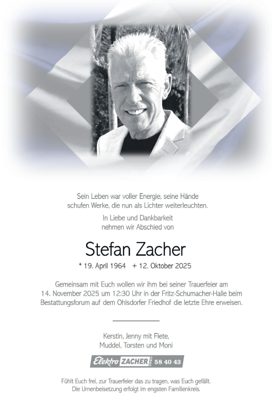 Traueranzeige von Stefan Zacher von Hamburger Abendblatt