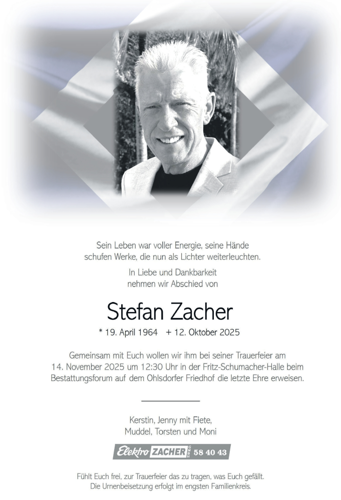  Traueranzeige für Stefan Zacher vom 25.10.2025 aus Hamburger Abendblatt