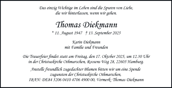 Traueranzeige von Thomas Diekmann von Hamburger Abendblatt