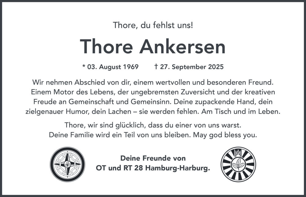  Traueranzeige für Thore Ankersen vom 11.10.2025 aus HA Regio Harburg