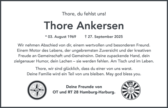 Traueranzeige von Thore Ankersen von HA Regio Harburg