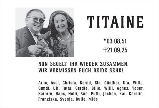 Traueranzeige von Titaine  von Hamburger Abendblatt