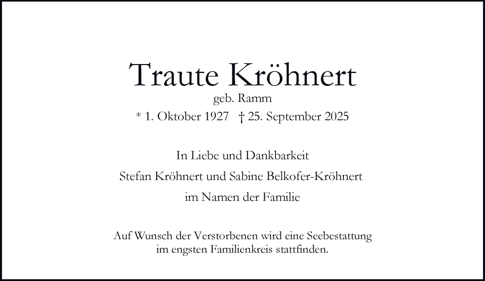 Traueranzeige für Traute Kröhnert vom 11.10.2025 aus Hamburger Abendblatt