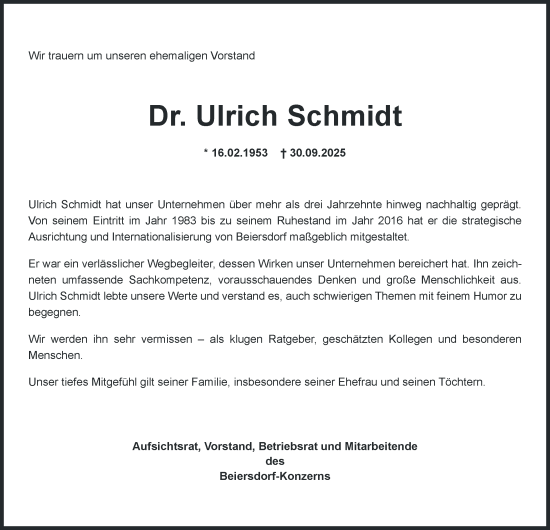 Traueranzeige von Ulrich Schmidt von Hamburger Abendblatt