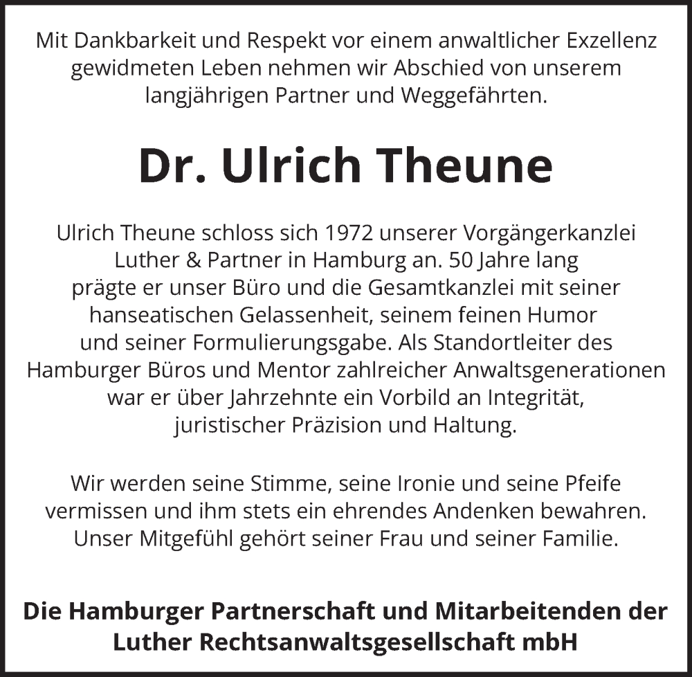  Traueranzeige für Ulrich Theune vom 25.10.2025 aus Hamburger Abendblatt