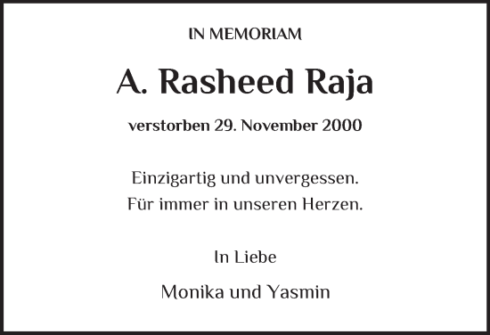 Traueranzeige von A. Rasheed Raja von Hamburger Abendblatt