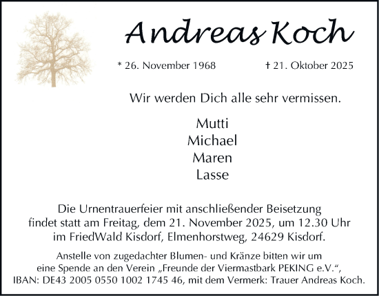 Traueranzeige von Andreas Koch 