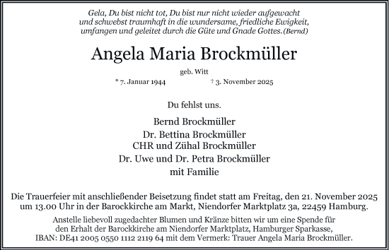 Traueranzeige von Angela Maria Brockmüller von Hamburger Abendblatt