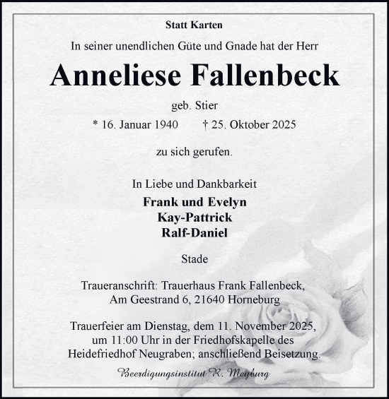 Traueranzeige von Anneliese Fallenbeck 