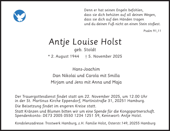 Traueranzeige von Antje Louise Holst von Hamburger Abendblatt