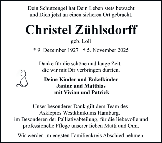 Traueranzeige von Christel Zühlsdorff von Hamburger Abendblatt