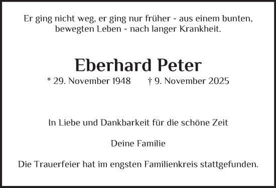 Traueranzeige von Eberhard Peter 