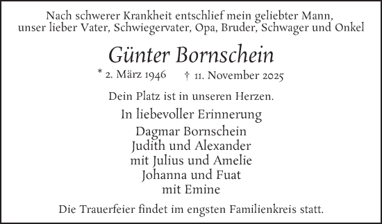 Traueranzeige von Günter Bornschein von Hamburger Abendblatt