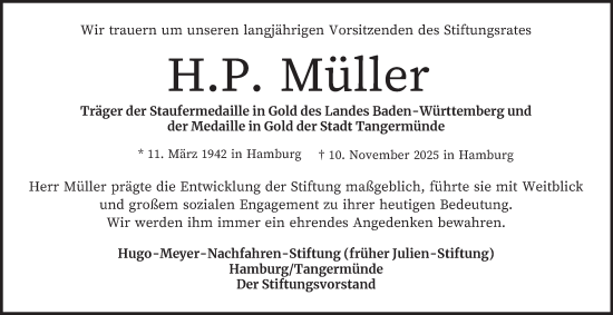 Traueranzeige von H.P. Müller von Hamburger Abendblatt
