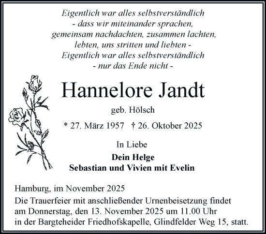 Traueranzeige von Hannelore Jandt 