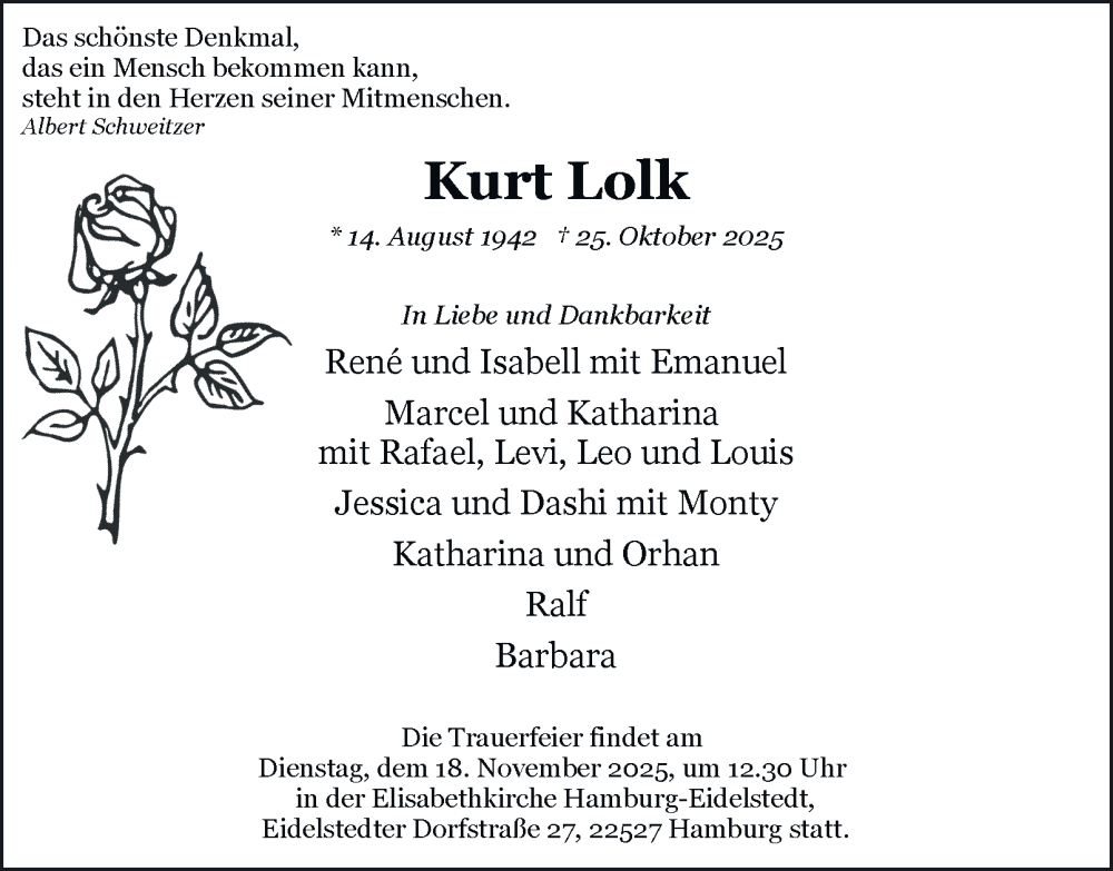  Traueranzeige für Kurt Lolk vom 15.11.2025 aus 