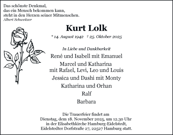 Traueranzeige von Kurt Lolk 