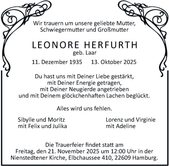 Traueranzeige von Leonore Herfurth von Hamburger Abendblatt