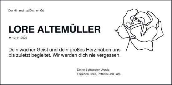 Traueranzeige von Lore Altemüller von Hamburger Abendblatt