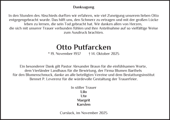 Traueranzeige von Otto Putfarcken von Bergedorfer Zeitung