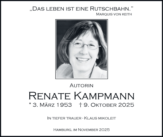 Traueranzeige von Renate Kampmann von Hamburger Abendblatt