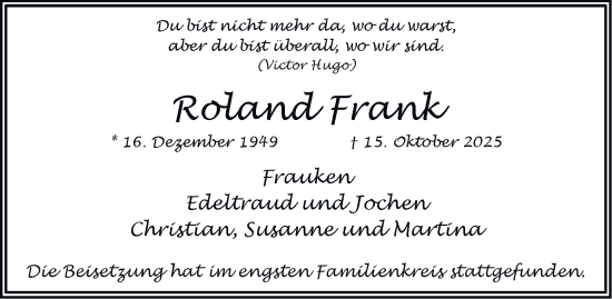 Traueranzeige von Roland Frank von Hamburger Abendblatt