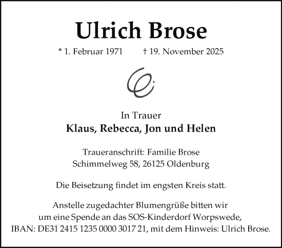 Traueranzeige von Ulrich Brose von Hamburger Abendblatt
