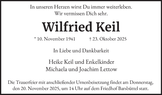 Traueranzeige von Wilfried Keil von Hamburger Abendblatt