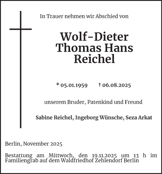 Traueranzeige von Wolf-Dieter Thomas Hans Reichel von Hamburger Abendblatt