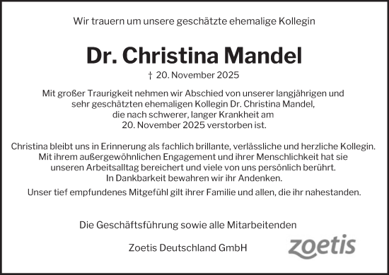 Traueranzeige von Christina Mandel von Hamburger Abendblatt