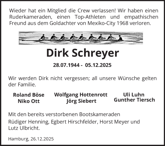 Traueranzeige von Dirk Schreyer von Hamburger Abendblatt