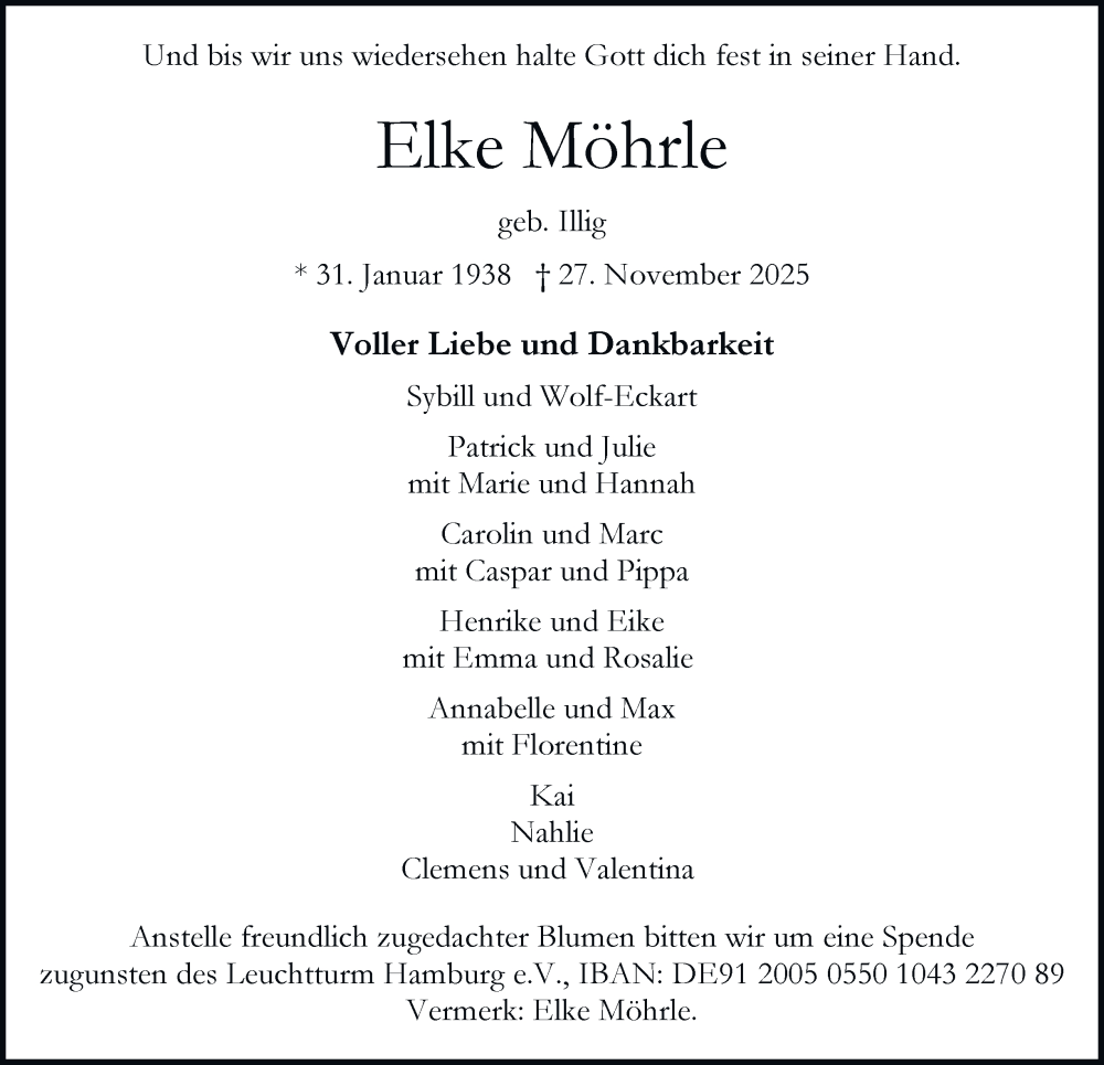  Traueranzeige für Elke Möhrle vom 06.12.2025 aus Hamburger Abendblatt