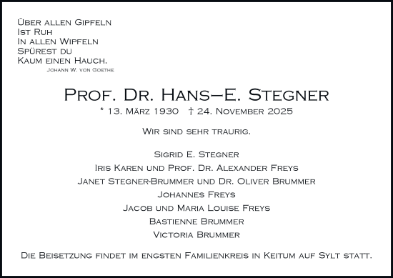 Traueranzeige von Hans-E. Stegner von Hamburger Abendblatt