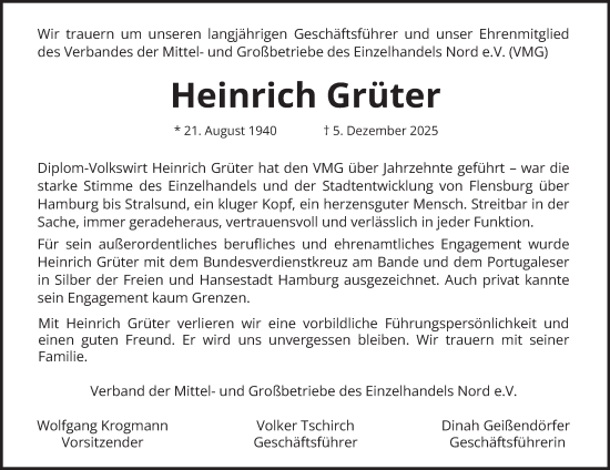 Traueranzeige von Heinrich Grüter von Hamburger Abendblatt