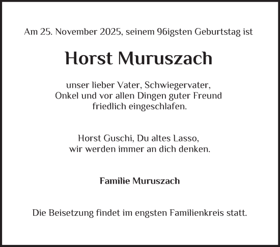 Traueranzeige von Horst Muruszach von Bergedorfer Zeitung