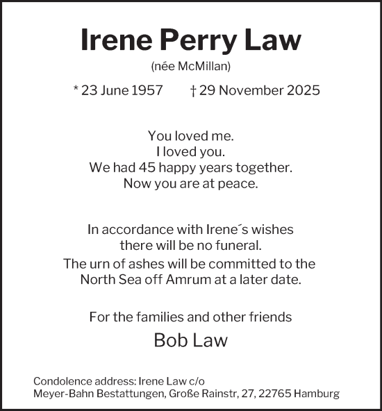 Traueranzeige von Irene Perry Law von Hamburger Abendblatt
