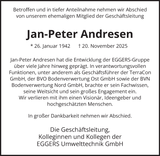 Traueranzeige von Jan-Peter Andresen von HA Regio Pinneberg