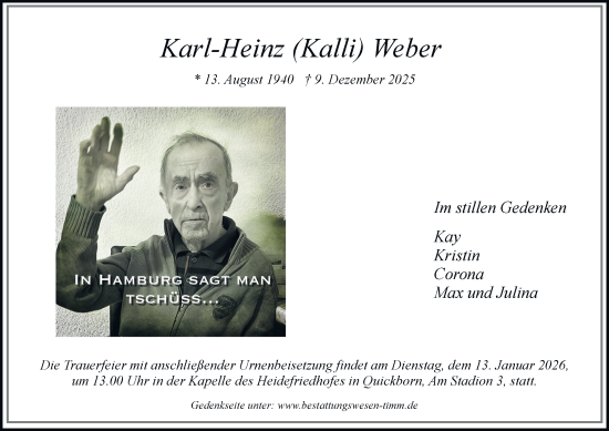 Traueranzeige von Karl-Heinz Weber von Bergedorfer Zeitung