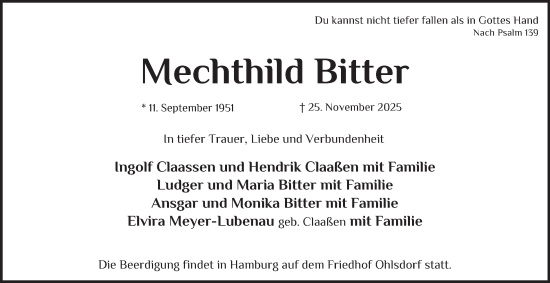 Traueranzeige von Mechthild Bitter von HA Regio Pinneberg