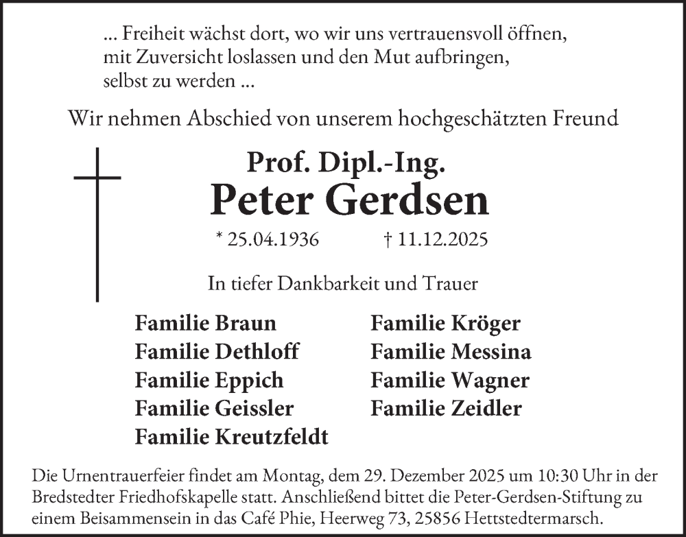  Traueranzeige für Peter Gerdsen vom 20.12.2025 aus Hamburger Abendblatt