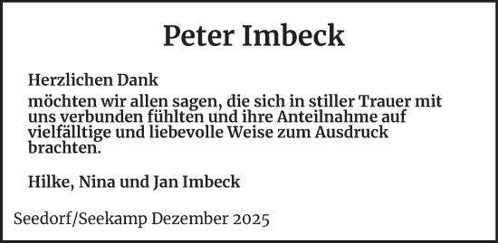 Traueranzeige von Peter Imbeck von Hamburger Abendblatt