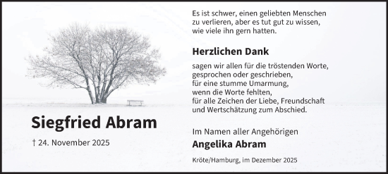 Traueranzeige von Siegfried Abram von Hamburger Abendblatt