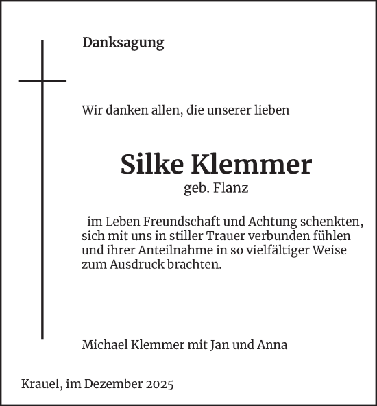 Traueranzeige von Silke Klemmer von Bergedorfer Zeitung