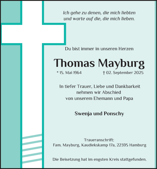 Traueranzeige von Thomas Mayburg von Hamburger Abendblatt