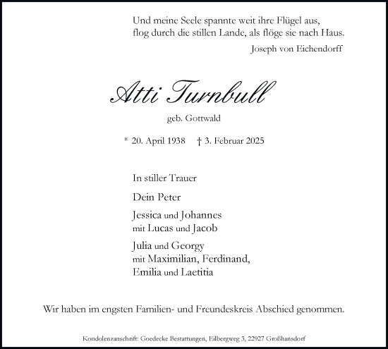 Traueranzeige von Atti Turnbull von Hamburger Abendblatt